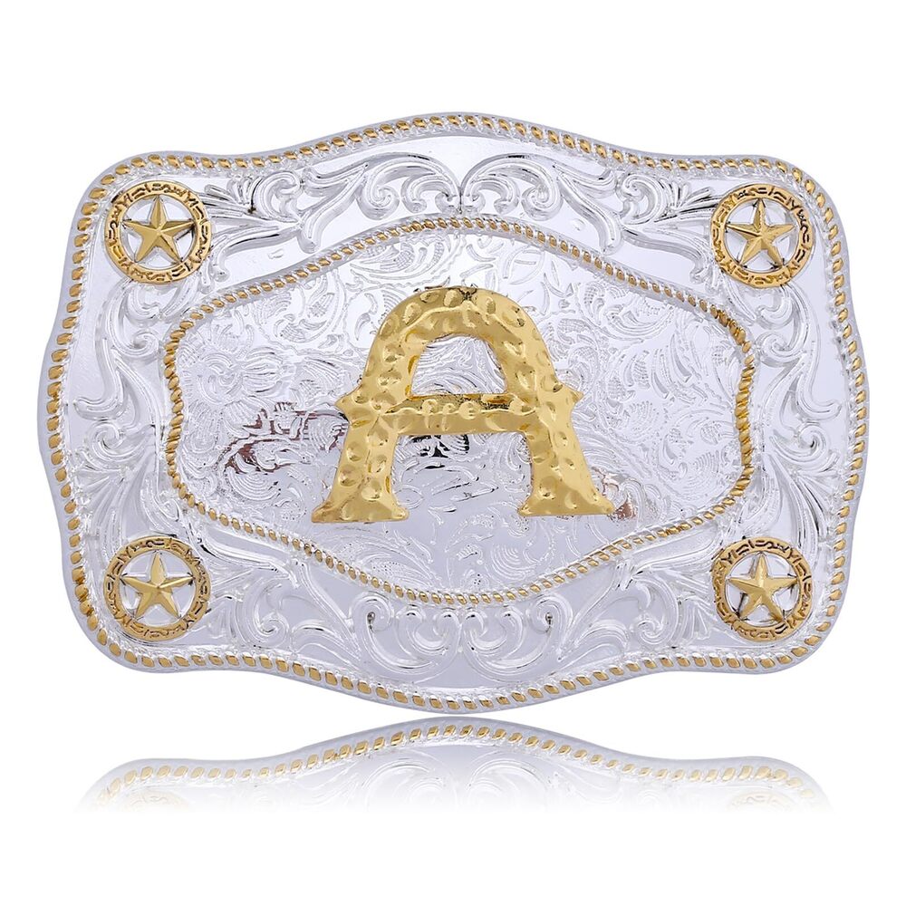 2686 Western Belt Buckles Initial Letters ABCDJMR to Z Large Gold Rodeo